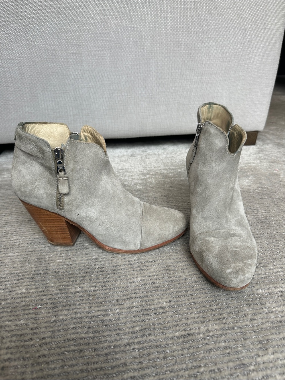 rag & bone Light Gray Suede Ankle Booties with Stacked Heel